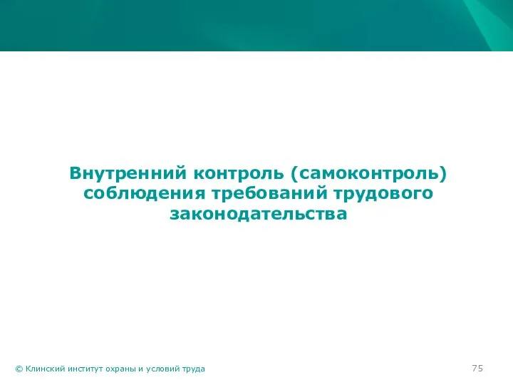 © Клинский институт охраны и условий труда Внутренний контроль (самоконтроль) соблюдения требований трудового законодательства