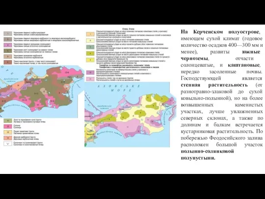 На Керченском полуострове, имеющем сухой климат (годовое количество осадков 400—300 мм