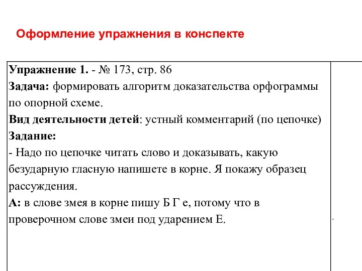 Оформление упражнения в конспекте