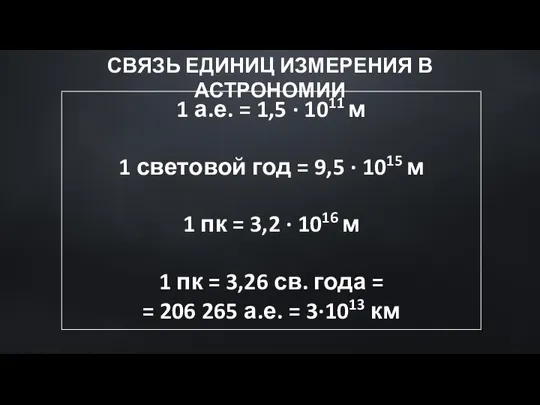 1 а.е. = 1,5 · 1011 м 1 световой год =