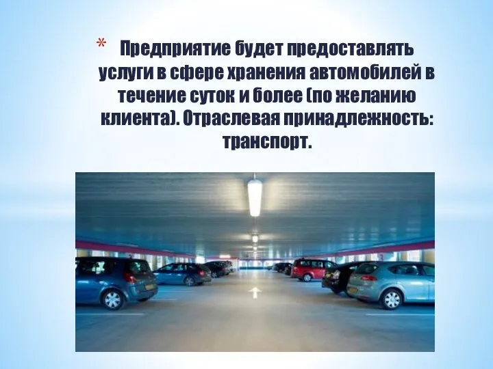 Предприятие будет предоставлять услуги в сфере хранения автомобилей в течение суток