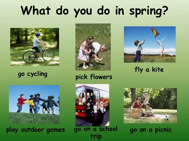 What do you do in spring? go cycling pick flowers fly