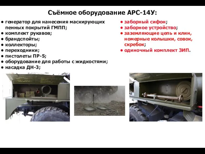 Съёмное оборудование АРС-14У: генератор для нанесения маскирующих пенных покрытий ГМПП; комплект