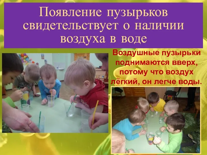 Появление пузырьков свидетельствует о наличии воздуха в воде Воздушные пузырьки поднимаются