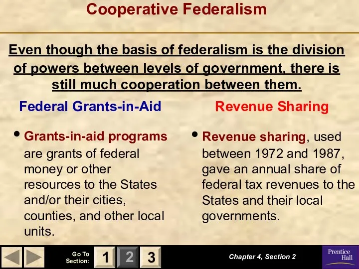 Cooperative Federalism Chapter 4, Section 2 3 1 Federal Grants-in-Aid Grants-in-aid