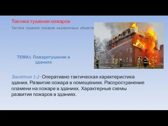 Занятие 1-2: Оперативно тактическая характеристика здания. Развитие пожара в помещениях. Распространение