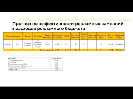 Прогноз по эффективности рекламных кампаний и расходов рекламного бюджета Прогноз по