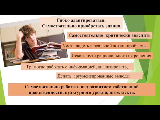 Гибко адаптироваться. Самостоятельно приобретать знания Самостоятельно критически мыслить Грамотно работать с