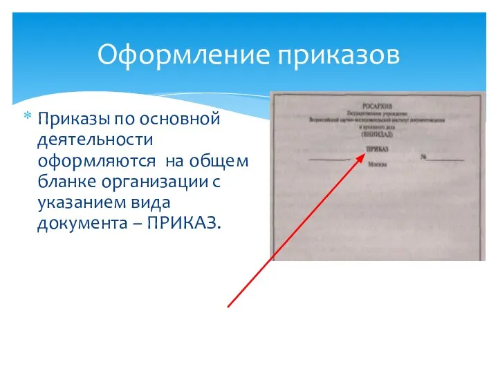 Приказы по основной деятельности оформляются на общем бланке организации с указанием