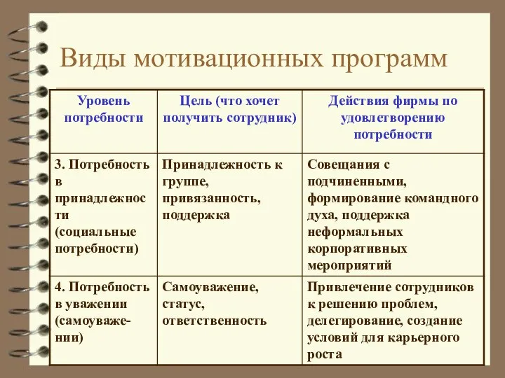 Виды мотивационных программ