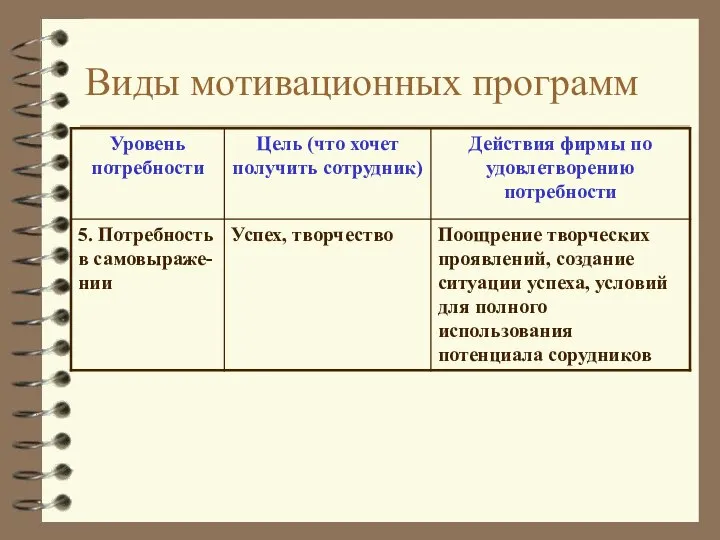 Виды мотивационных программ