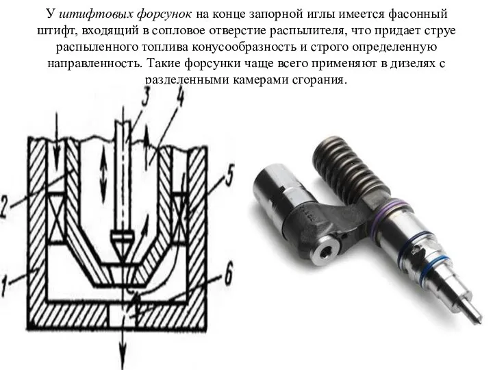 У штифтовых форсунок на конце запорной иглы имеется фасонный штифт, входящий