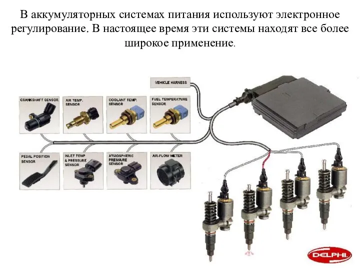 В аккумуляторных системах питания используют электронное регулирование. В настоящее время эти