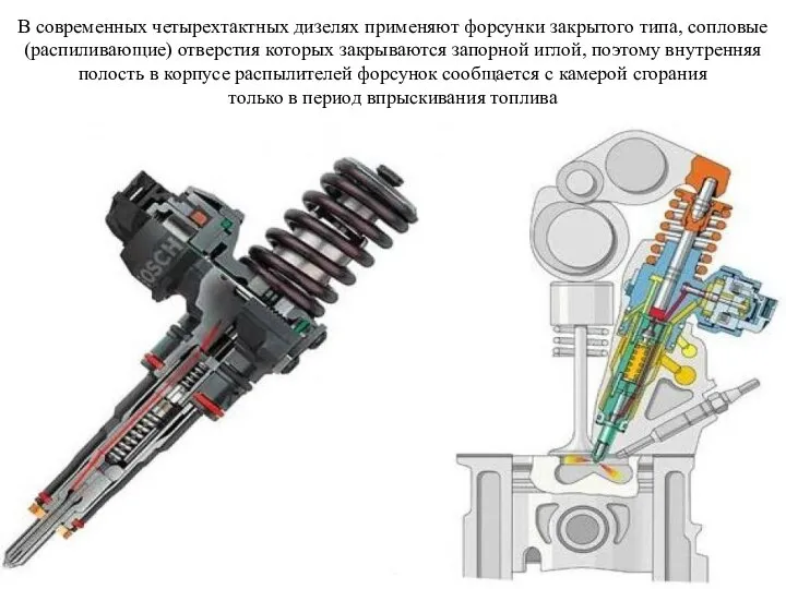 В современных четырехтактных дизелях применяют форсунки закрытого типа, сопловые (распиливающие) отверстия