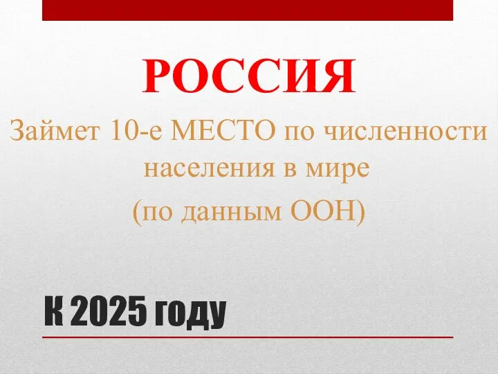 К 2025 году РОССИЯ Займет 10-е МЕСТО по численности населения в мире (по данным ООН)