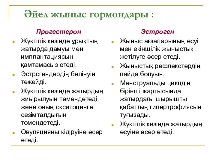 Әйел жыныс гормондары : Прогестерон Жүктілік кезінде ұрықтың жатырда дамуы мен