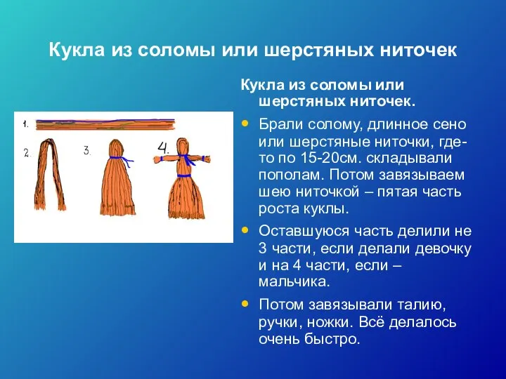 Кукла из соломы или шерстяных ниточек Кукла из соломы или шерстяных