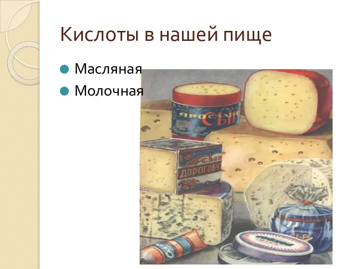 Кислоты в нашей пище Масляная Молочная