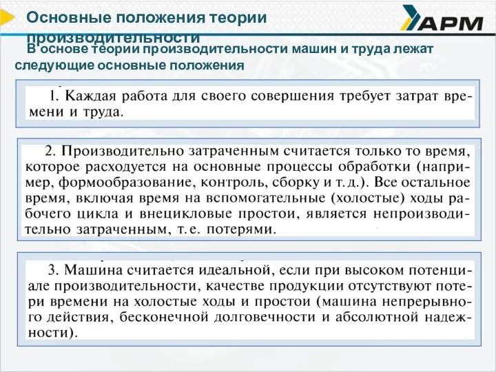 В основе теории производительности машин и труда лежат следующие основные положения Основные положения теории производительности