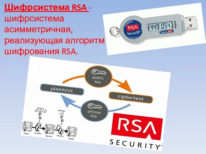 Шифрсистема RSA - шифрсистема асимметричная, реализующая алгоритм шифрования RSA.