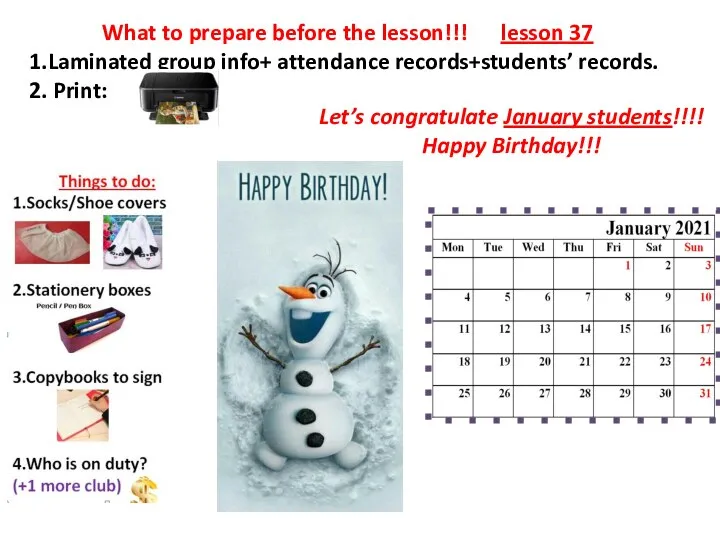 What to prepare before the lesson!!! lesson 37 1.Laminated group info+