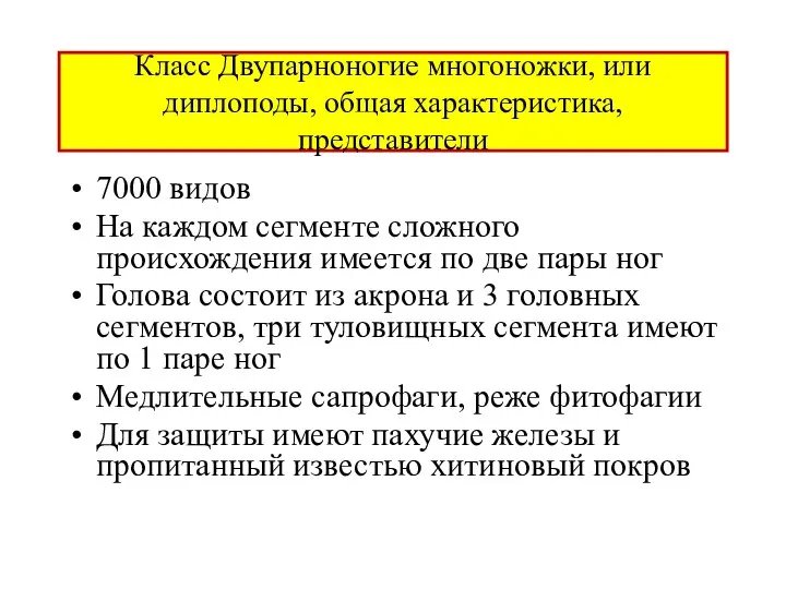 Класс Двупарноногие многоножки, или диплоподы, общая характеристика, представители 7000 видов На