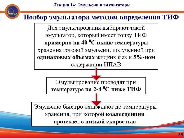 39 Подбор эмульгатора методом определения ТИФ Лекция 14: Эмульсии и эмульгаторы