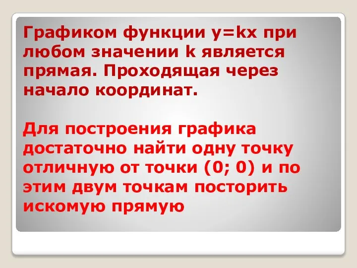 Графиком функции y=kx при любом значении k является прямая. Проходящая через