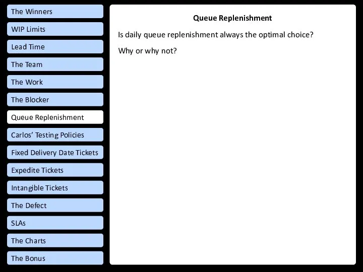 Queue Replenishment Is daily queue replenishment always the optimal choice? Why