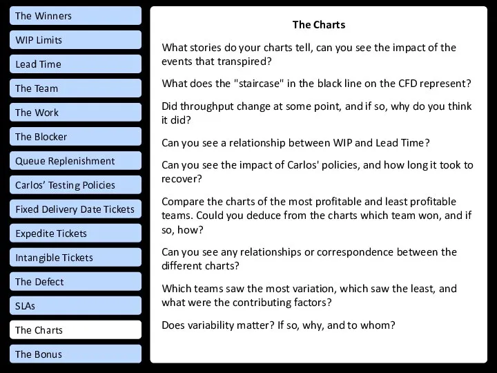 The Charts What stories do your charts tell, can you see