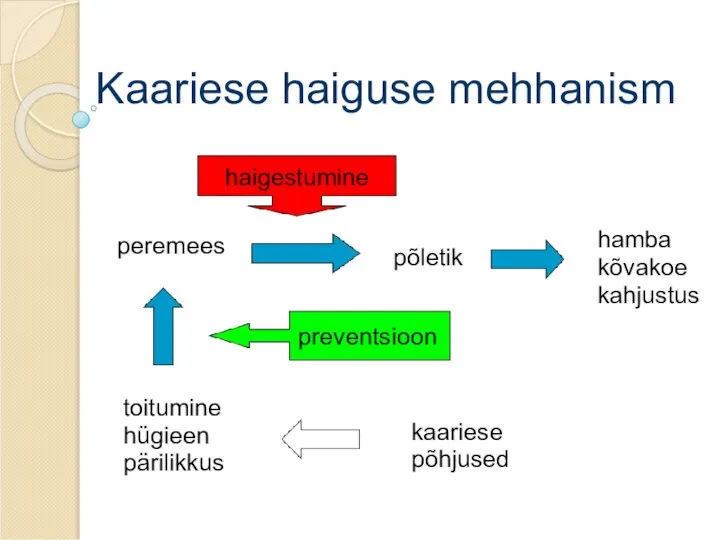 Kaariese haiguse mehhanism peremees põletik hamba kõvakoe kahjustus toitumine hügieen pärilikkus kaariese põhjused haigestumine preventsioon