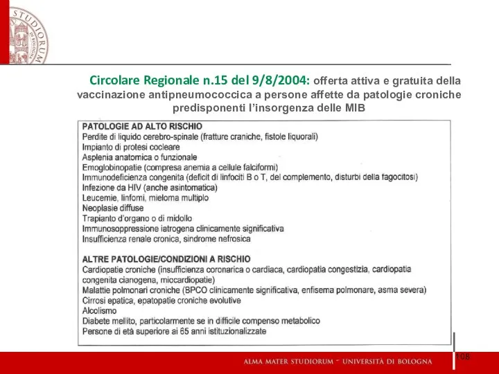 Circolare Regionale n.15 del 9/8/2004: offerta attiva e gratuita della vaccinazione