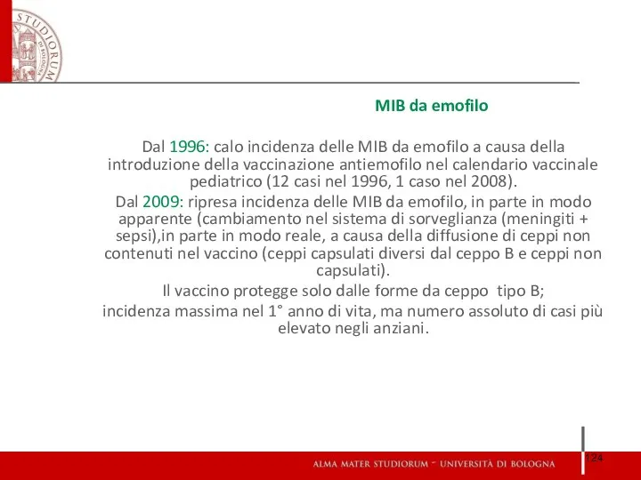 MIB da emofilo Dal 1996: calo incidenza delle MIB da emofilo