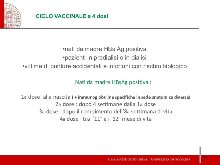 CICLO VACCINALE a 4 dosi nati da madre HBs Ag positiva