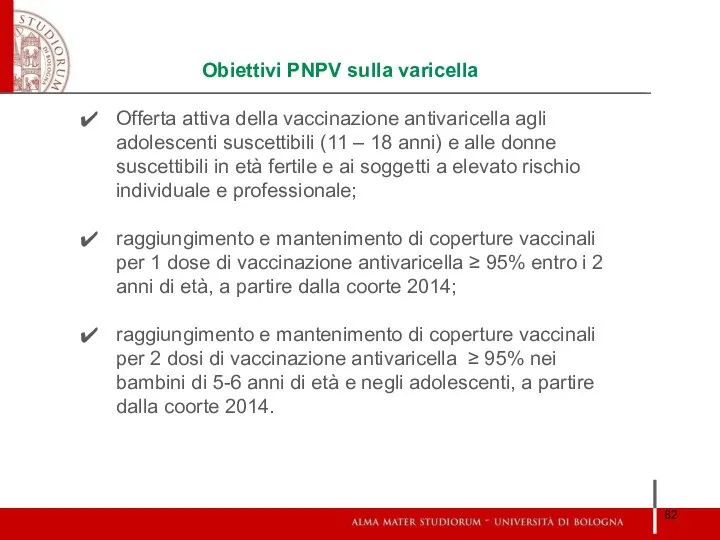 Obiettivi PNPV sulla varicella Offerta attiva della vaccinazione antivaricella agli adolescenti