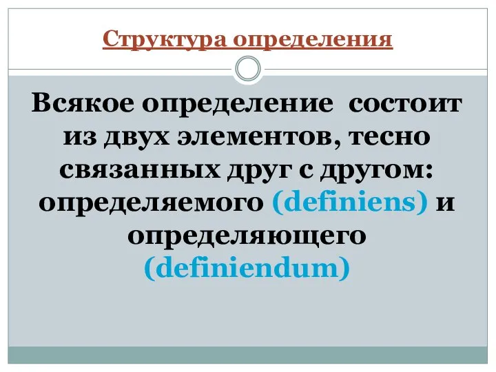 Структура определения Всякое определение состоит из двух элементов, тесно связанных друг