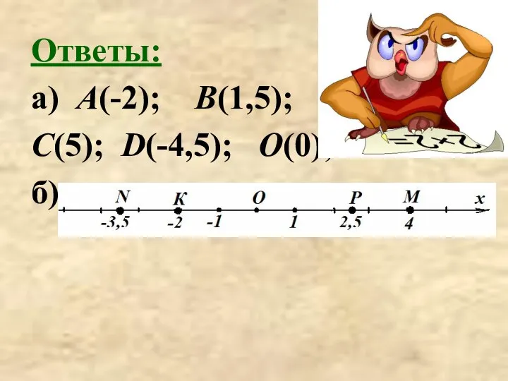 Ответы: а) А(-2); В(1,5); С(5); D(-4,5); О(0); б)