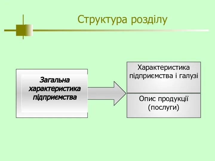 Структура розділу Характеристика підприємства і галузі Опис продукції (послуги)