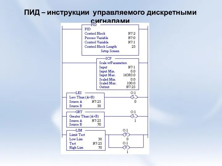 ПИД – инструкции управляемого дискретными сигналами