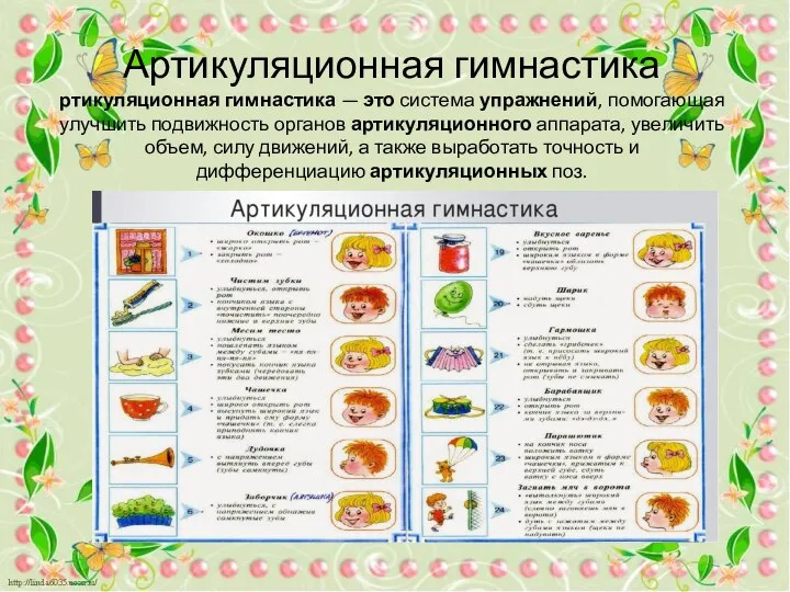 Артикуляционная гимнастика ртикуляционная гимнастика — это система упражнений, помогающая улучшить подвижность