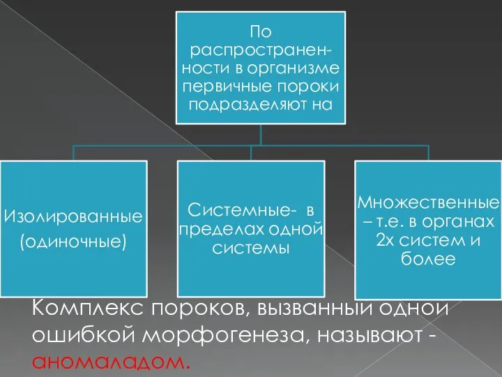 Комплекс пороков, вызванный одной ошибкой морфогенеза, называют -аномаладом.