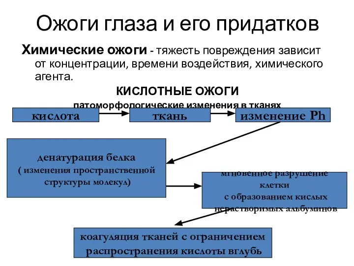 Ожоги глаза и его придатков Химические ожоги - тяжесть повреждения зависит