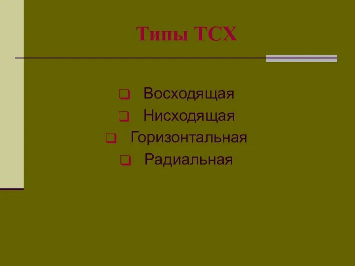 Типы ТСХ Восходящая Нисходящая Горизонтальная Радиальная