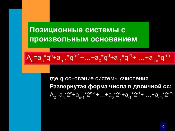 Позиционные системы с произвольным основанием где q-основание системы счисления Развернутая форма