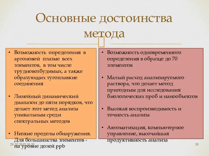 Основные достоинства метода 29.10.2015 10:19 Возможность определения в аргоновой плазме всех