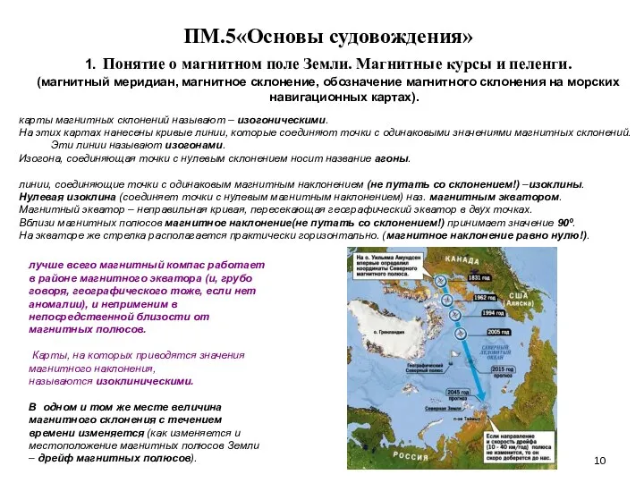 … . ПМ.5«Основы судовождения» 1. Понятие о магнитном поле Земли. Магнитные