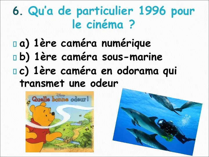 a) 1ère caméra numérique b) 1ère caméra sous-marine c) 1ère caméra