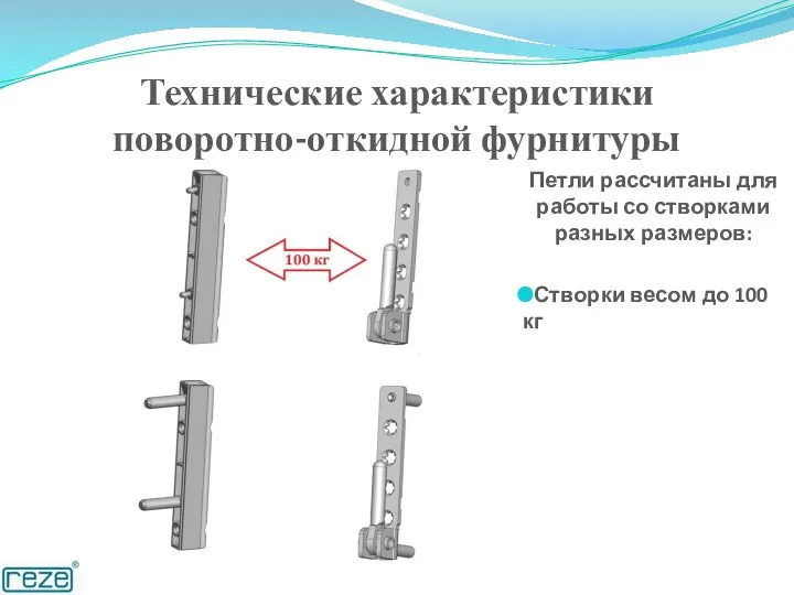 Петли рассчитаны для работы со створками разных размеров: Створки весом до