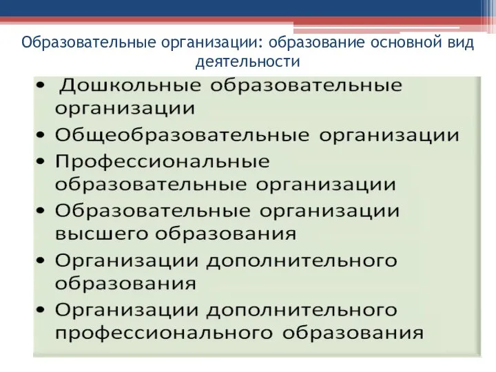 Образовательные организации: образование основной вид деятельности