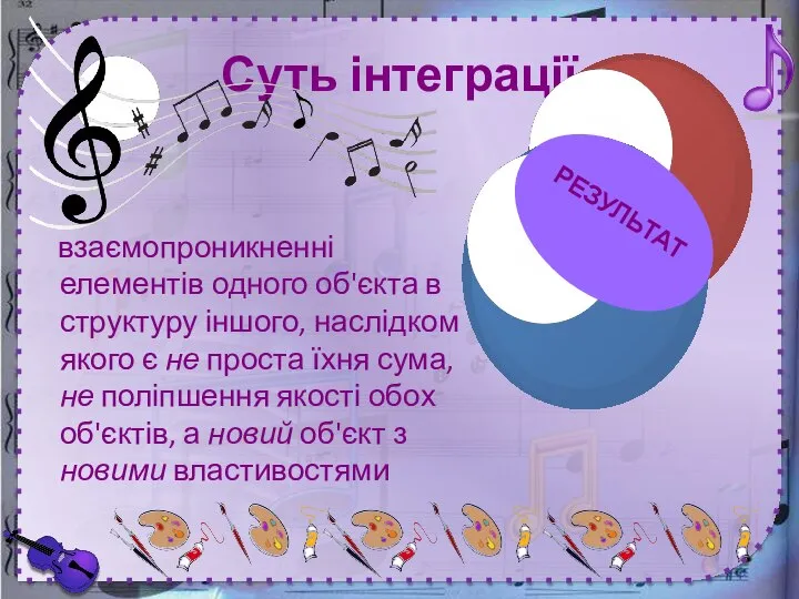 Суть інтеграції взаємопроникненні елементів одного об'єкта в структуру іншого, наслідком якого